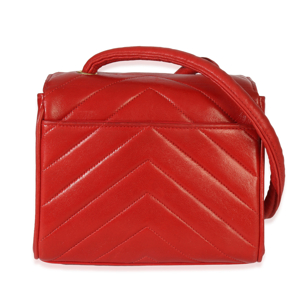 Chanel Vintage 24K Red Chevron Lambskin CC Square Flap Bag - Picture 2 of 8